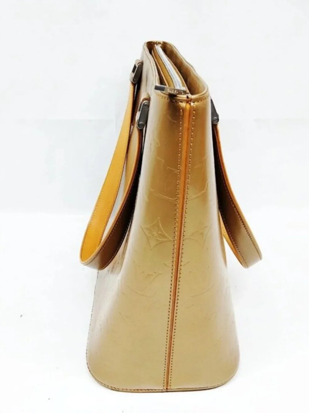 Authentic Louis Vuitton Stockton Monogram Mat Tote Bag Gold Leather Shoulder Bag